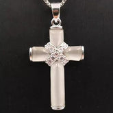 White Cat's Eye Stone with Crystal Cross Pendant Necklace